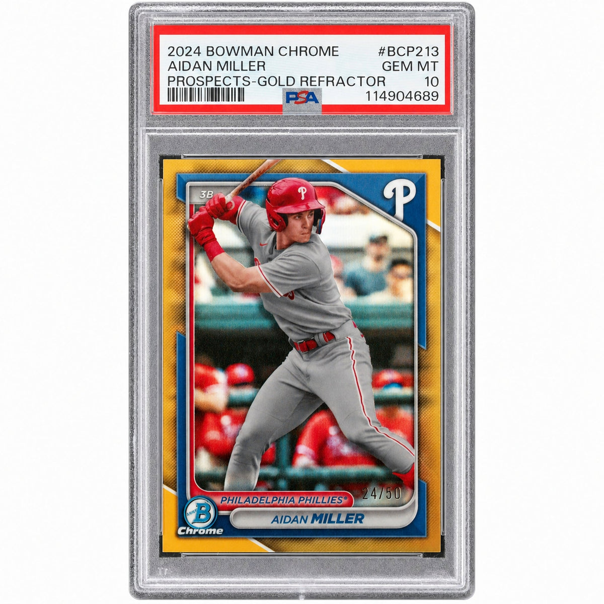 2024 Chrome Prospects Gold Refractors Aidan Miller #BCP213 /50 PSA 10