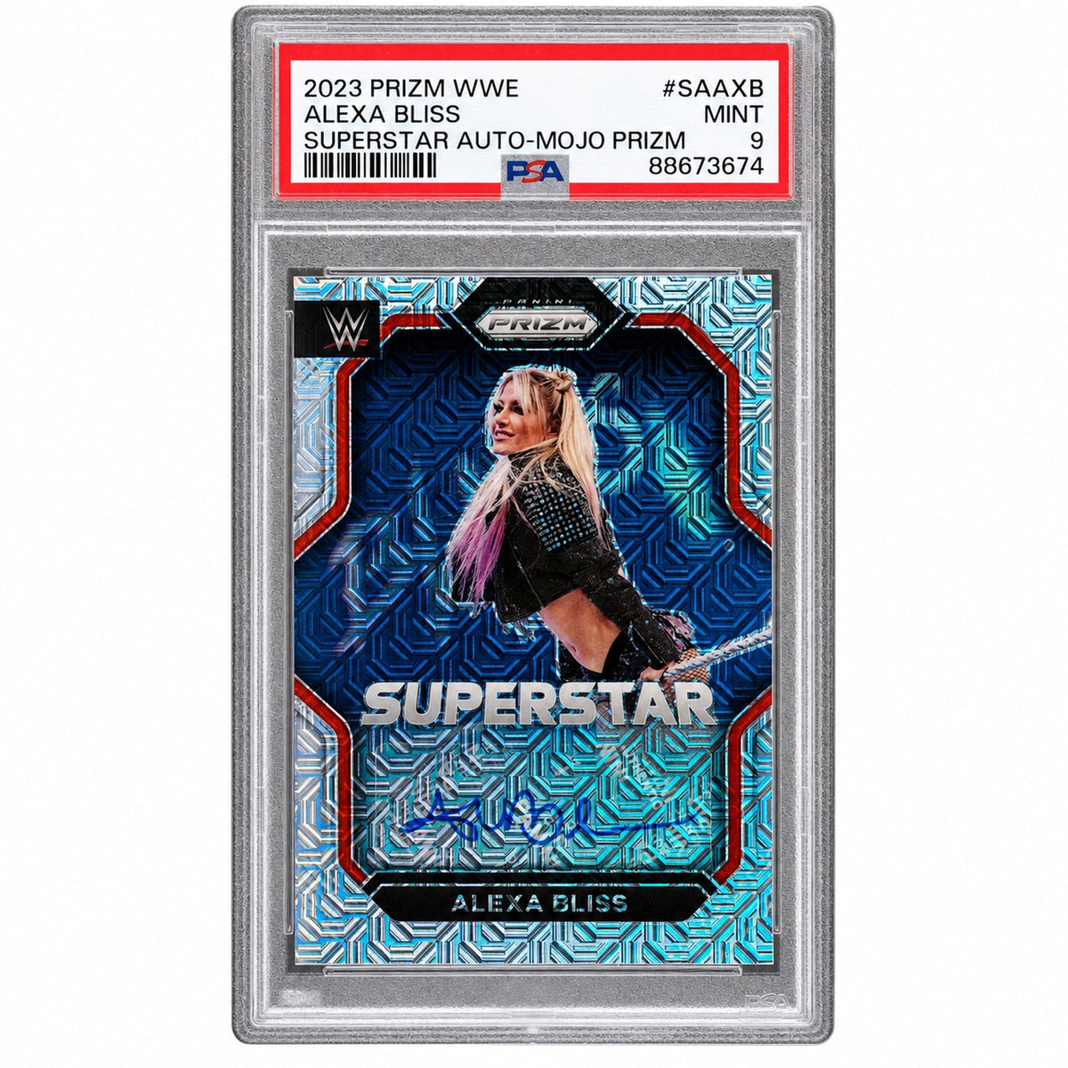 2023 Panini Prizm WWE Superstar Autographs Mojo Prizm Alexa Bliss #SAAXB /25 PSA 9