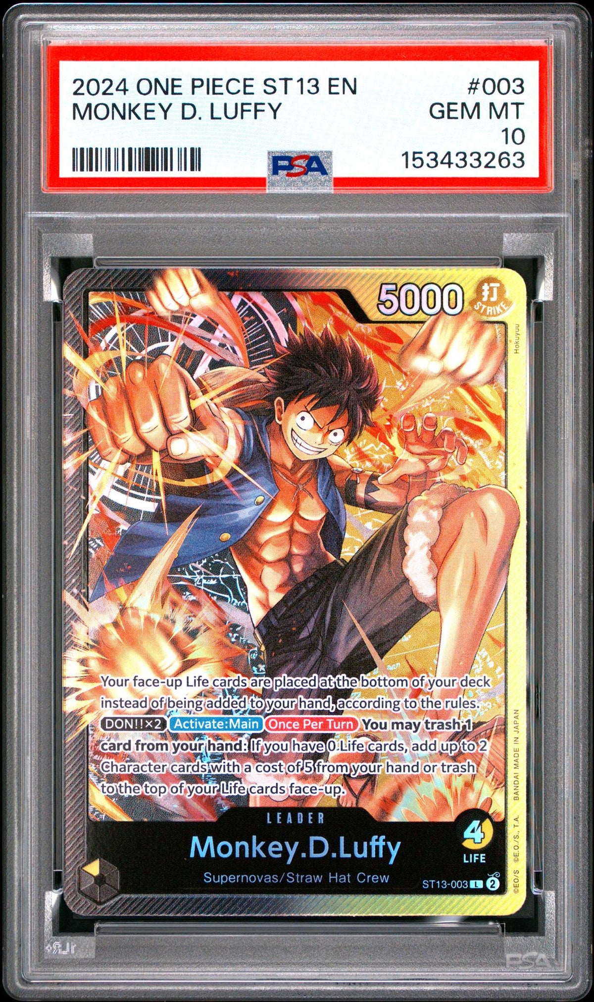 2024 One Piece Ultra Deck the Three Brothers Leader Monkey D. Luffy #ST13-003 PSA 10
