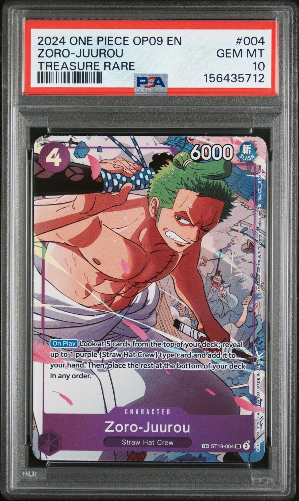 2024 One Piece Emperors In the New World Treasure Rare Zoro Juurou #ST18004 PSA 10