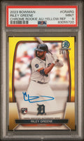 2023 Bowman Chrome Rookie Autograph Yellow Refractor Riley Greene #CRARG /75 PSA 9