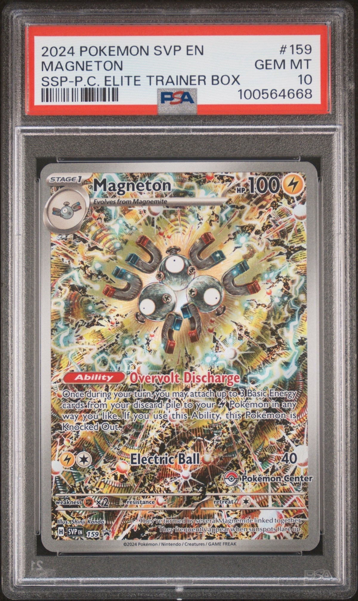 2024 Pokemon Scarlet and Violet Black Star Promo Surging Sparks Pokemon Center Elite Trainer Box Magneton #159 PSA 10