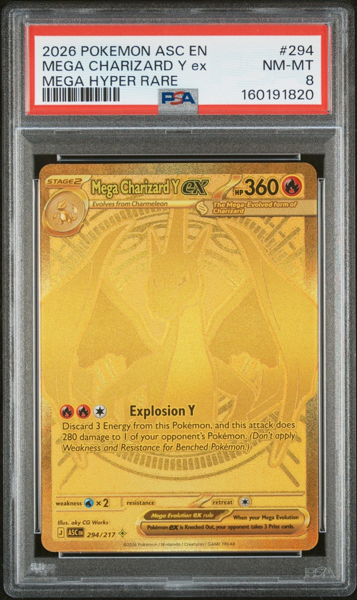 2026 Pokemon Mega Evolution Ascended Heroes Mega Hyper Rare Mega Charizard Y Ex #294 PSA 8