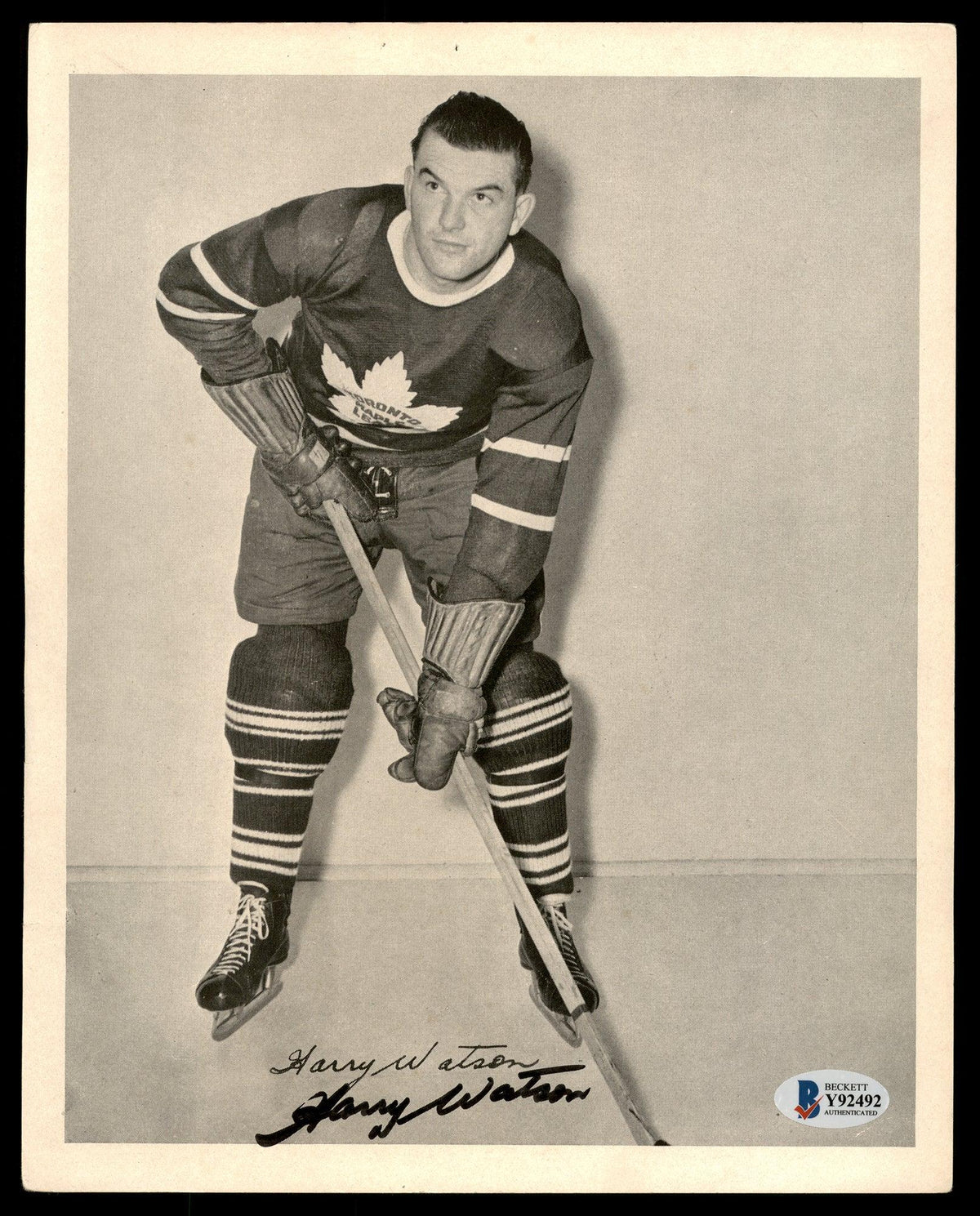 Harry Watson Autographed 1945-54 Quaker Oats 8x10 Photo Toronto Maple Leafs Beckett BAS #Y92492