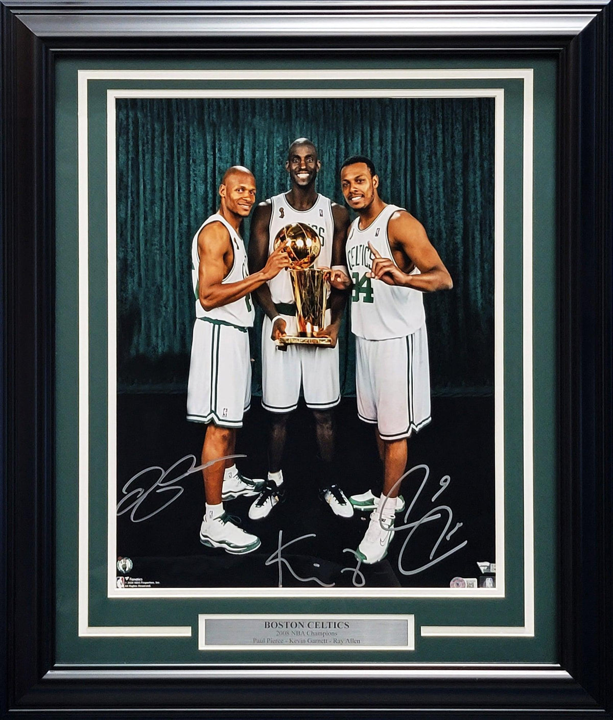 Paul Pierce, Kevin Garnett & Ray Allen Autographed Framed 16x20 Photo Boston Celtics Big 3 Beckett BAS QR Stock #209393
