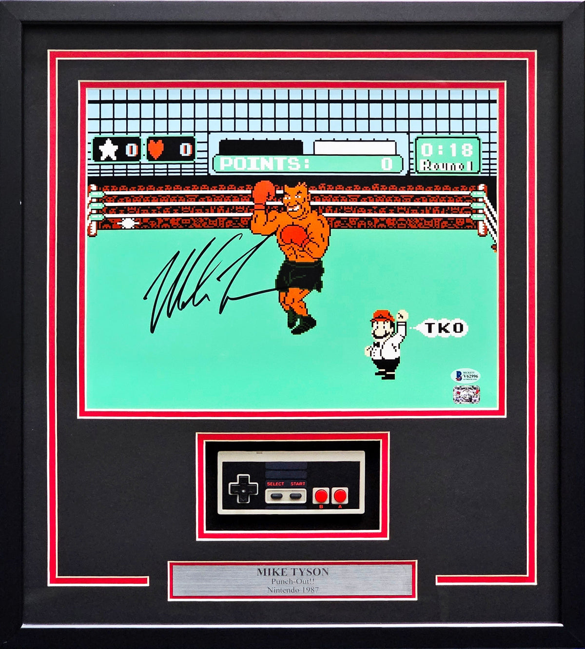 Mike Tyson Autographed Framed 11x14 Photo Punch-Out!! With NES Controller Beckett BAS Stock #220544