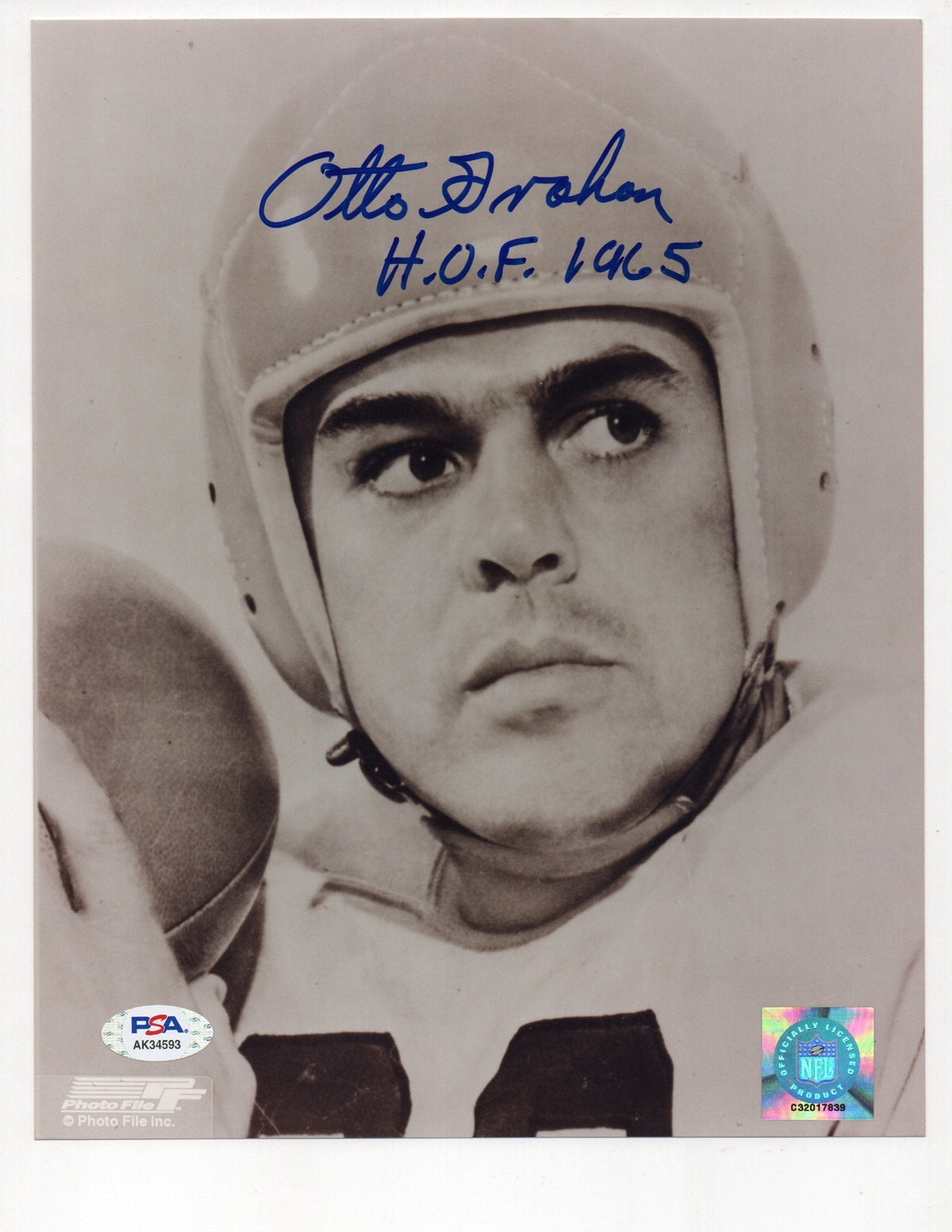 Otto Graham Signed H.O.F. 1965 Inscription 8x10 Photo (PSA AK34593)