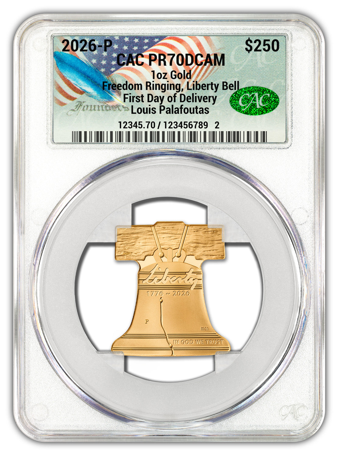 2026-P Freedom Ringing Liberty Bell Gold Coin FDD CAC PR70 Founders