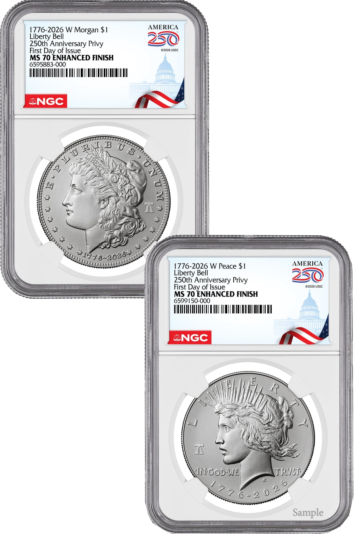 2026-W Morgan and Peace Dollar Enhanced 2-Coin Set NGC MS70 FDI Congress 250 Label