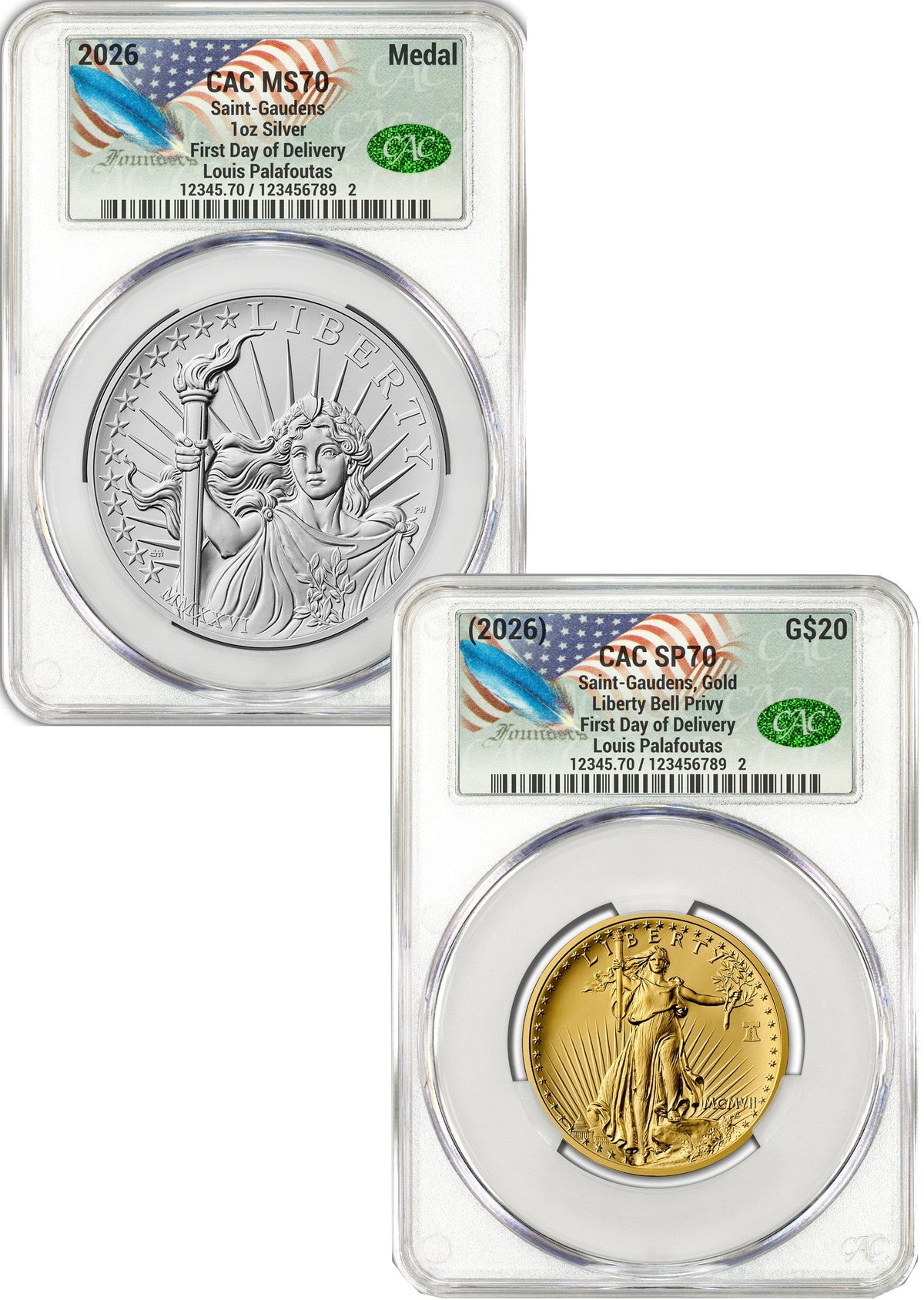 2026 1907 Saint-Gaudens High Relief $20 Gold Coin & Silver Medal Set FDD CAC SP70/MS70 Founders