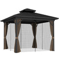10' x 10' Hardtop Gazebo with Double Roof & Mosquito Netting, Dark Brown