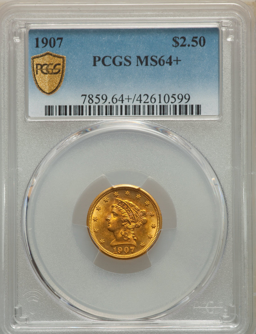 1907 $2.50 Liberty Quarter Eagle PCGS MS64+