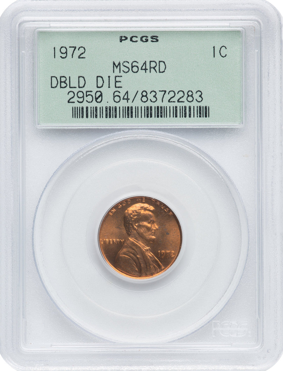 1972 1C Doubled Die Obverse RD Lincoln Cent PCGS MS64
