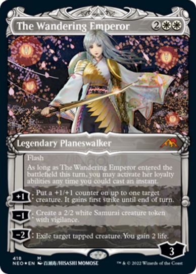 The Wandering Emperor (Showcase) (Foil Etched) (418) [Kamigawa: Neon Dynasty] (Heavily Played Foil)