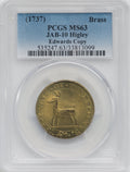 (1737) Medal JAB-10 Brass Restrike Bolen/Edwards Copy Medals and Tokens PCGS MS63