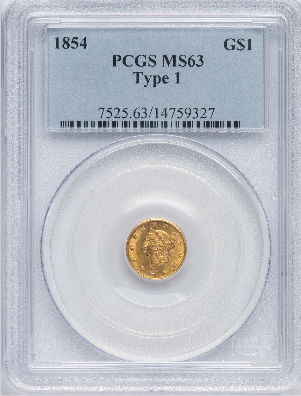 1854 G$1 Type One Gold Dollar PCGS MS63