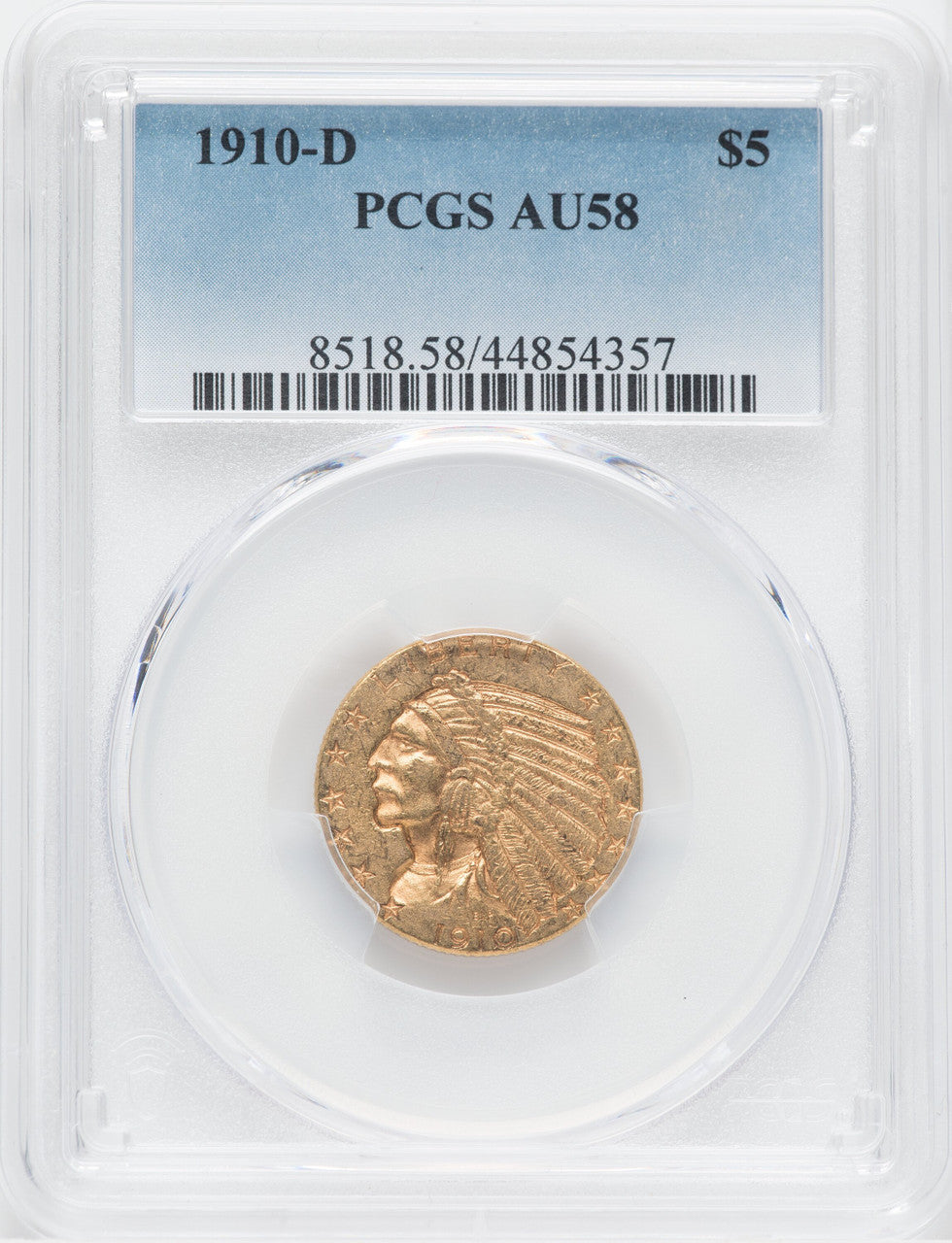 1910-D $5 Indian Half Eagle PCGS AU58
