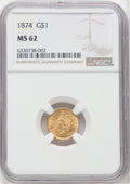 1874 G$1 Gold Dollar NGC MS62