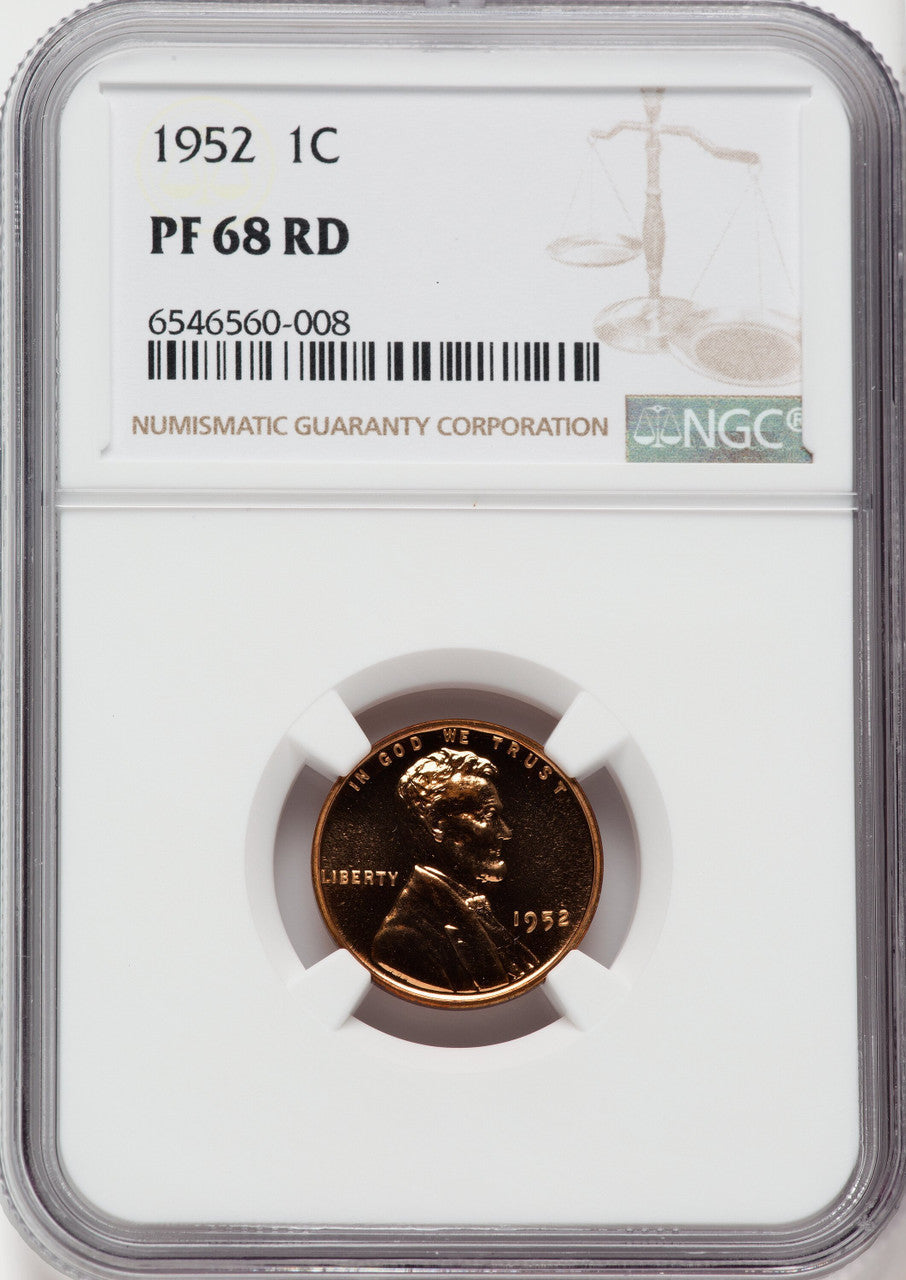 1952 1C RD Proof Lincoln Cent NGC PR68