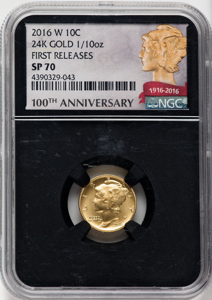 2016-W 10C Mercury Dime Gold 100th Anniversary First Releases NGC Sp70