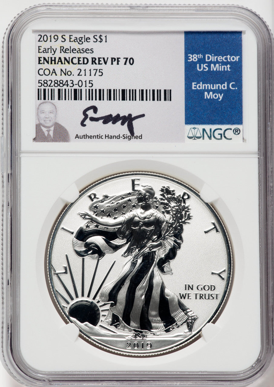 2019-S Silver Eagle Enhanced Reverse Proof ER NGC PF70 Ed Moy