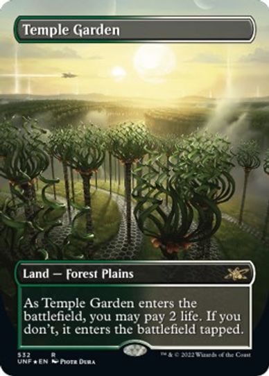 Temple Garden (Borderless) (Galaxy Foil) (532) [Unfinity] (Damaged Foil)