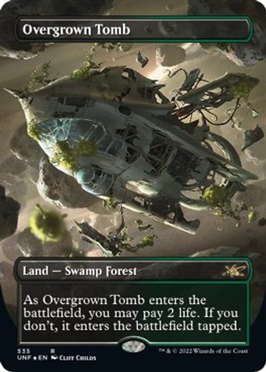 Overgrown Tomb (Borderless) (Galaxy Foil) (535) [Unfinity] (Moderately Played Foil)