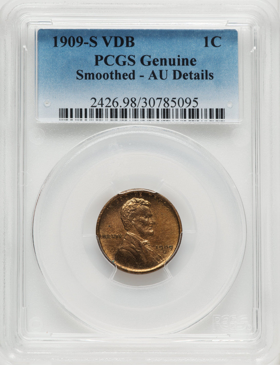 1909-S 1C VDB BN Lincoln Cent Genuine PCGS AU50