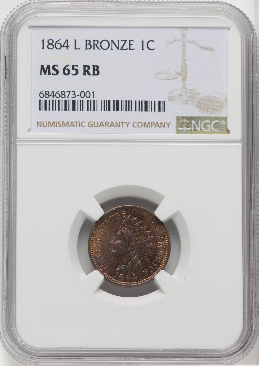 1864 1C L On Ribbon RB Indian Cent NGC MS65