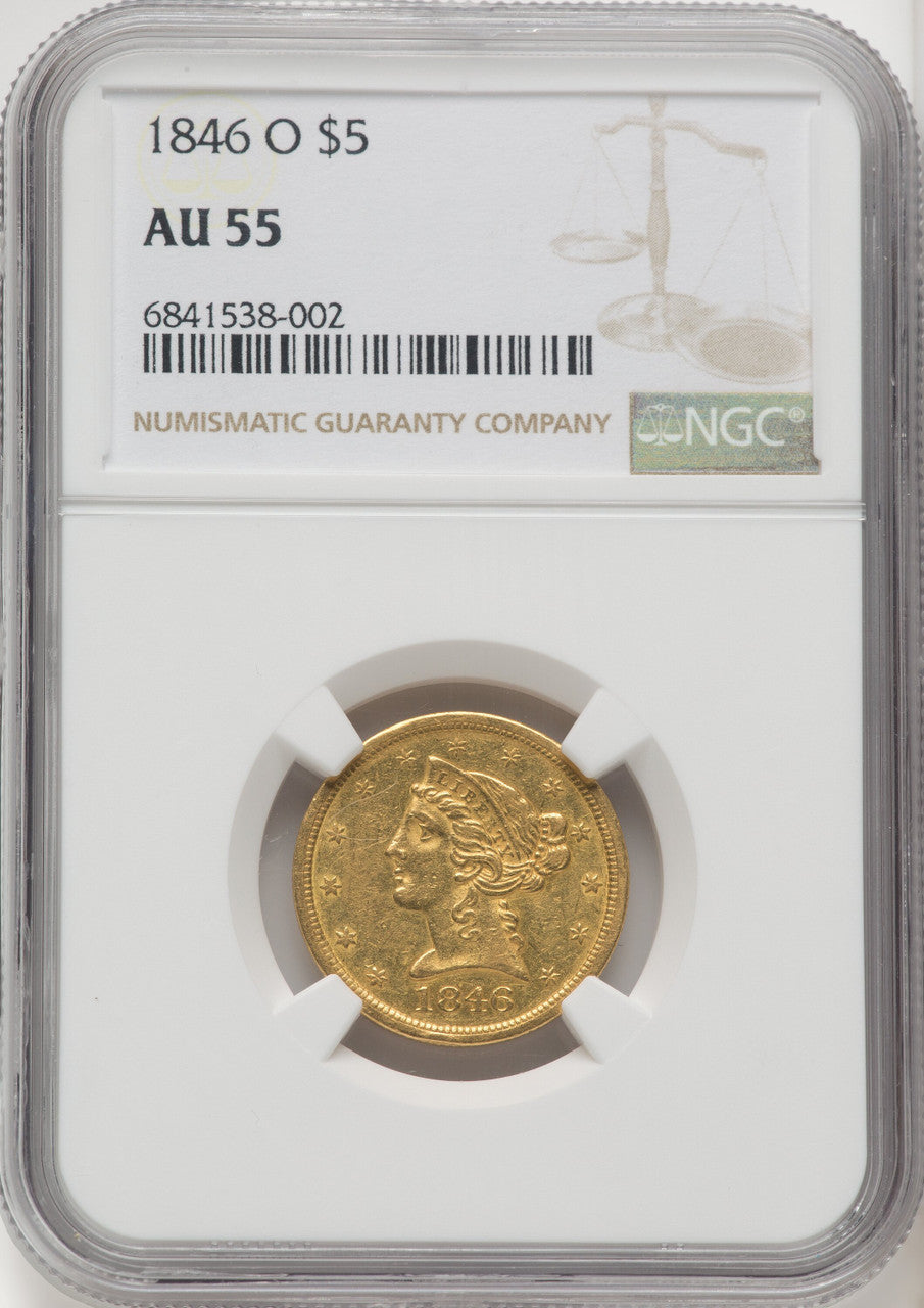 1846-O $5 Liberty Half Eagle NGC AU55