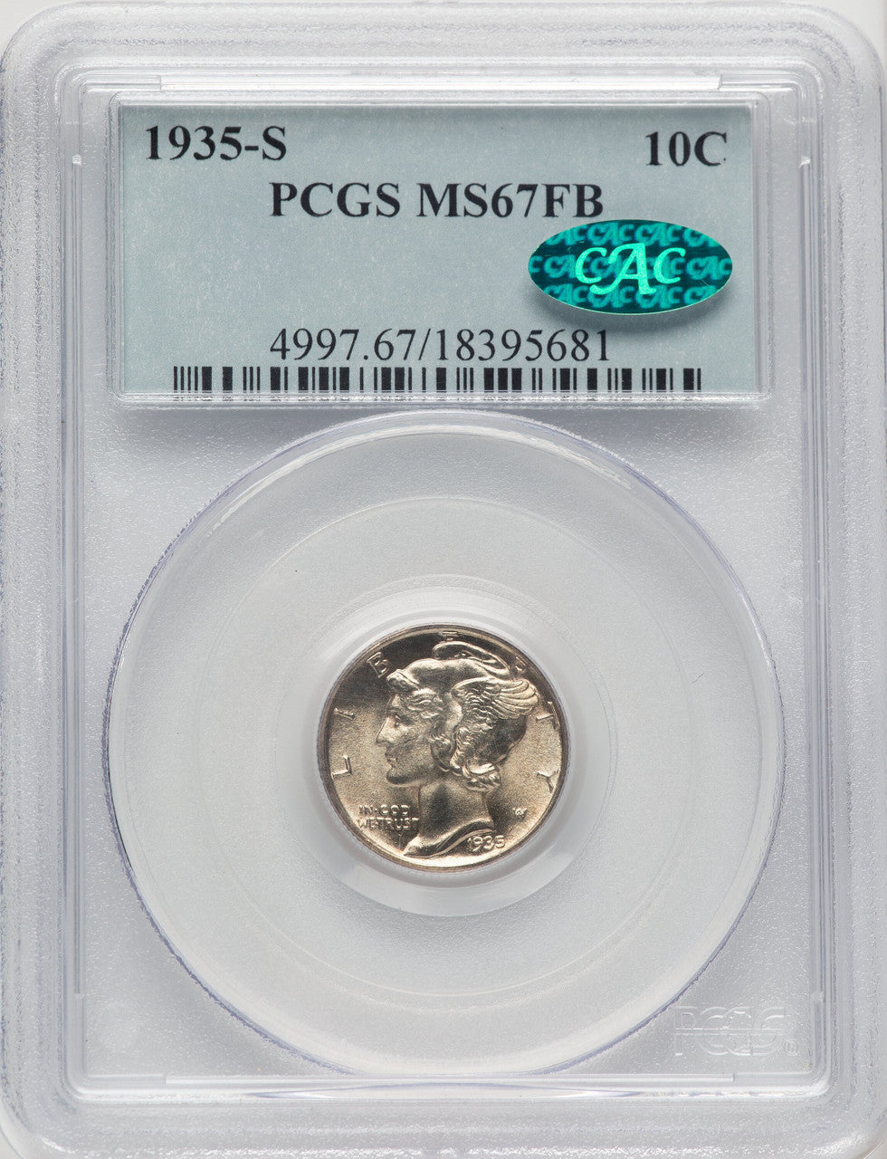 1935-S 10C FB CAC Mercury Dime PCGS MS67