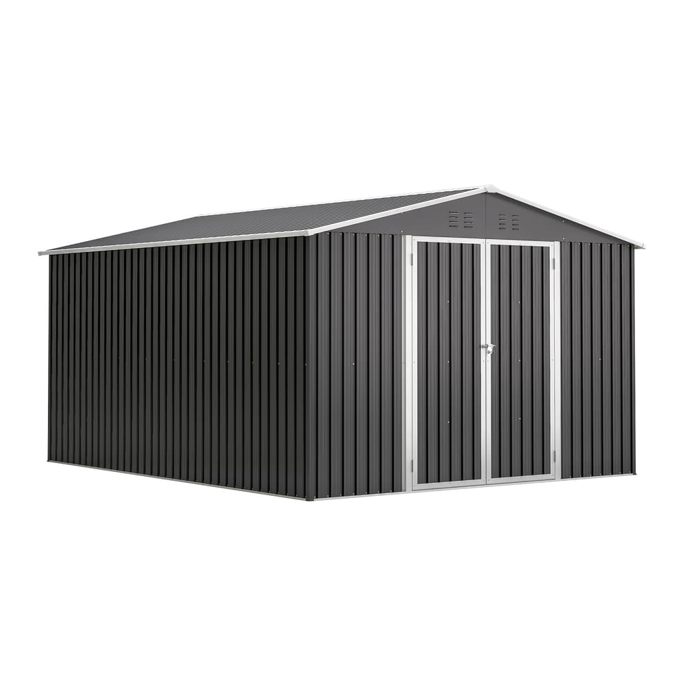 10 x 12 FT Outdoor Metal Storage Shed, Heavy-Duty Utility Tool Shed with Reinforced Frame & Lockable Double Doors for Garden, Backyard & Patio (10X12 FT)