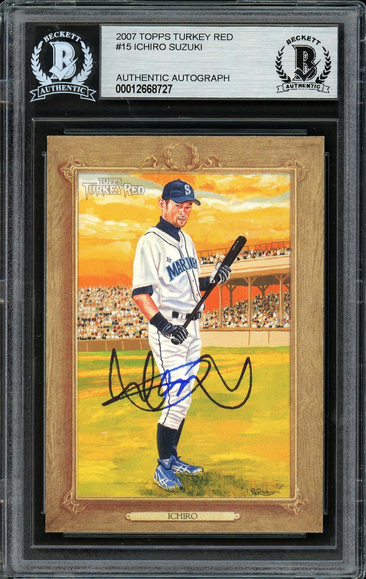 Ichiro Suzuki Autographed 2007 Topps Turkey Red Card #15 Seattle Mariners Beckett BAS Stock #191287