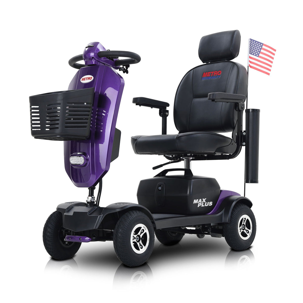 Max Plus - 4 Wheels Outdoor Compact Mobility Scooter With 2 Pieces X 20Ah Lead Acid Battery, 16 Miles, Cup Holders & USB Charger Port (Purple)
