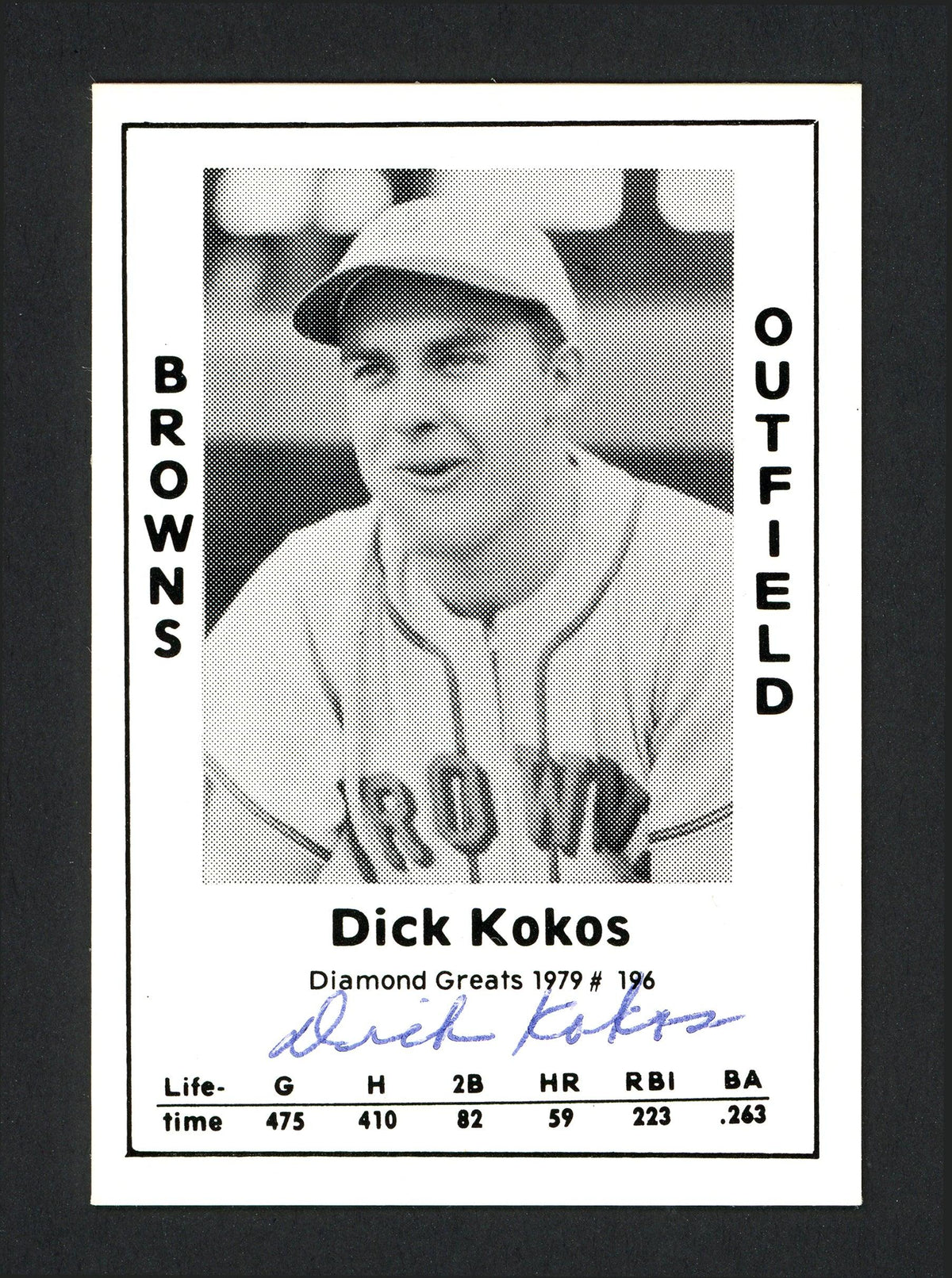Dick Kokos Autographed 1979 Diamond Greats Card #196 St. Louis Browns SKU #165796