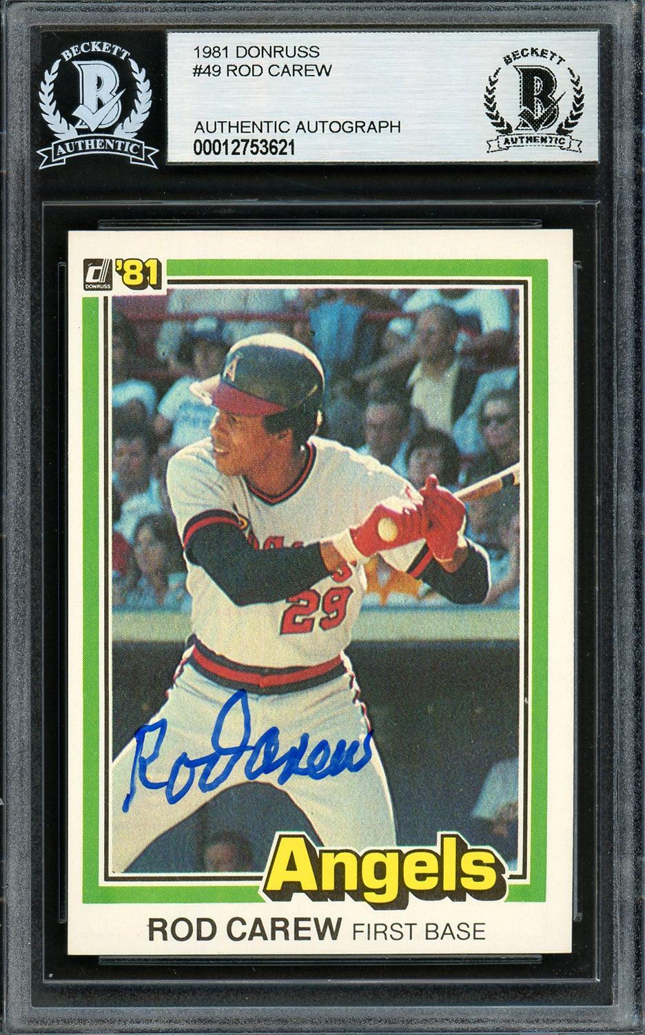 Rod Carew Autographed 1981 Donruss Card #49 California Angels Beckett BAS Stock #193228