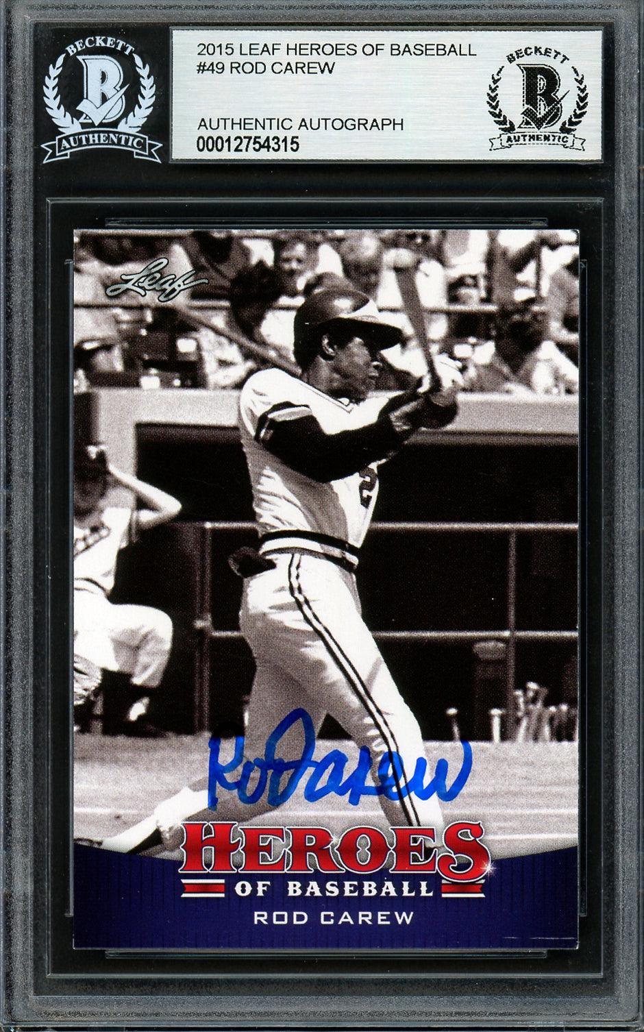 Rod Carew Autographed 2015 Leaf Heroes of Baseball Card #49 Minnesota Twins Beckett BAS #12754315