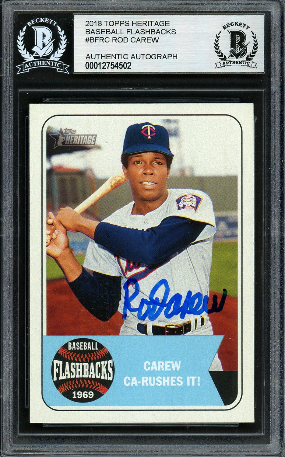 Rod Carew Autographed 2018 Topps Heritage Flashbacks Card #BF-RCA Minnesota Twins Beckett BAS #12754502