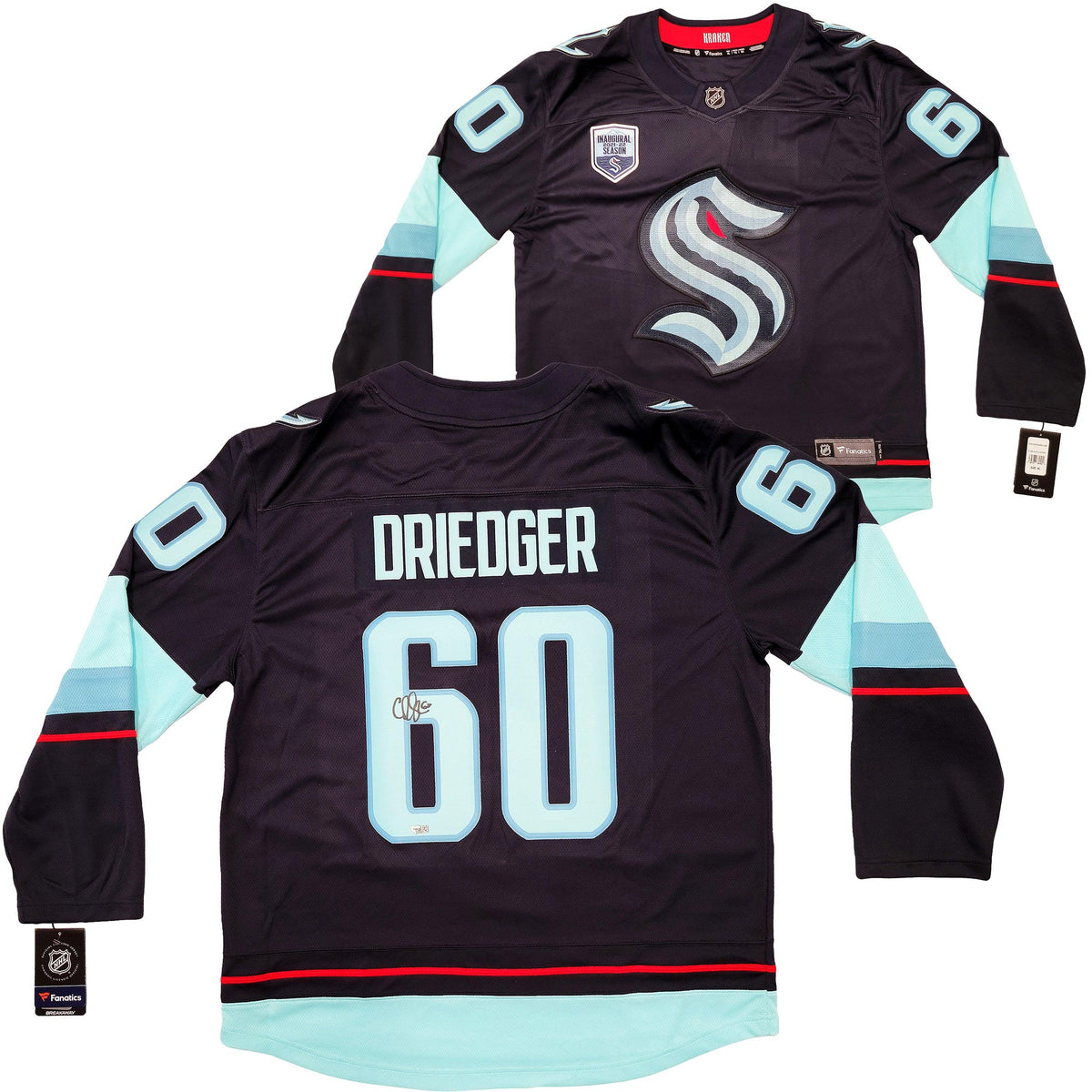 Seattle Kraken Chris Driedger Autographed Navy Fanatics Breakaway Jersey Size XL Fanatics Holo Stock #203037