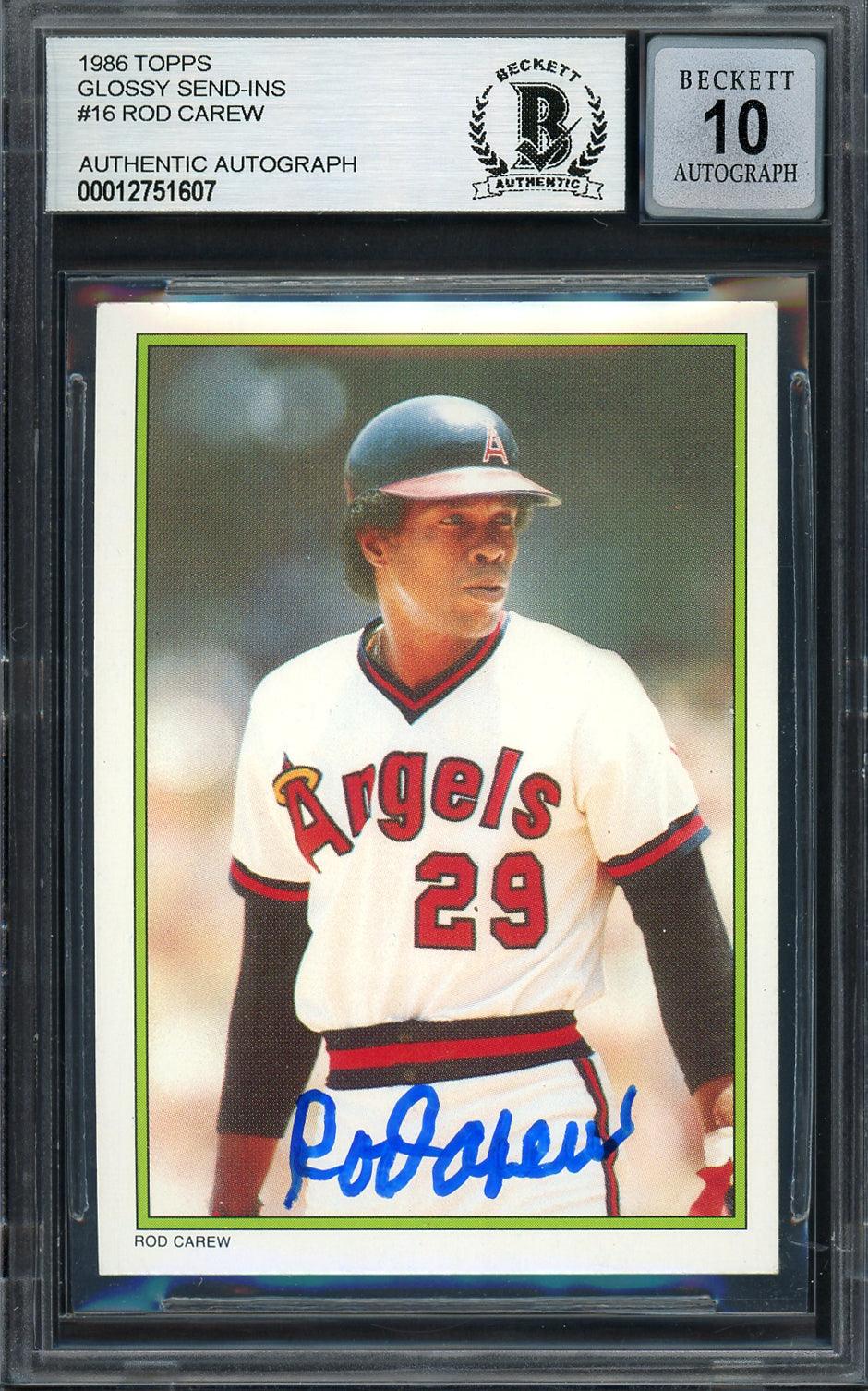 Rod Carew Autographed 1986 Topps All Star Set Card #16 California Angels Auto Grade Gem Mint 10 Beckett BAS #12751607