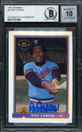 Rod Carew Autographed 1991 Bowman Card #3 Minnesota Twins Auto Grade Gem Mint 10 Beckett BAS Stock #192693