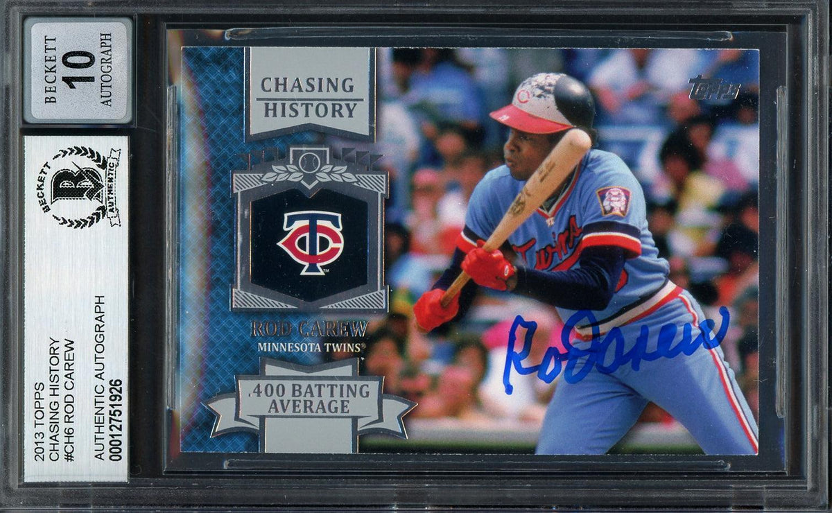Rod Carew Autographed 2013 Topps Chasing History Card #CH-6 Minnesota Twins Auto Grade Gem Mint 10 Beckett BAS #12751926