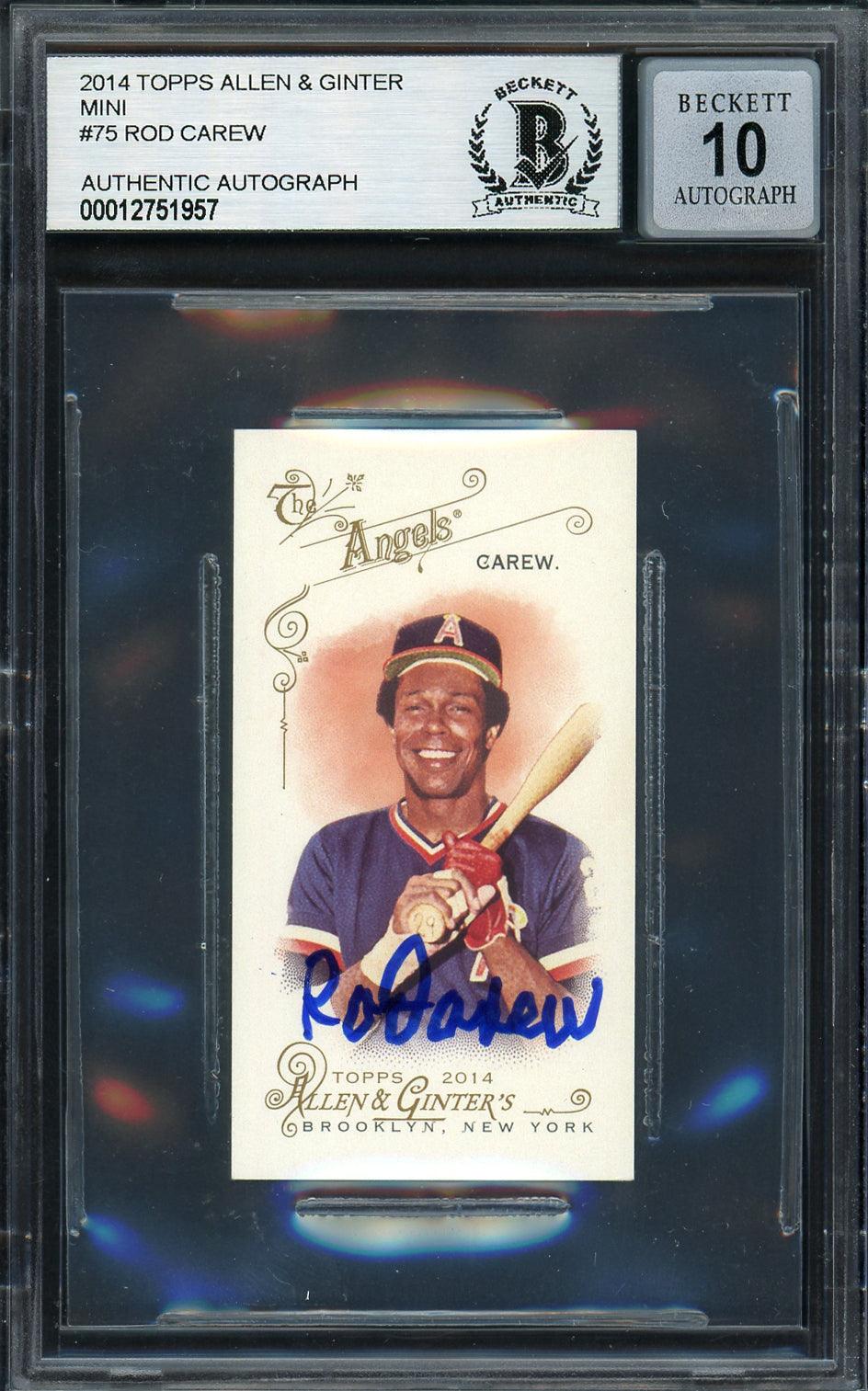Rod Carew Autographed 2014 Topps Allen & Ginter Mini Card #75 California Angels Auto Grade Gem Mint 10 Beckett BAS #12751957