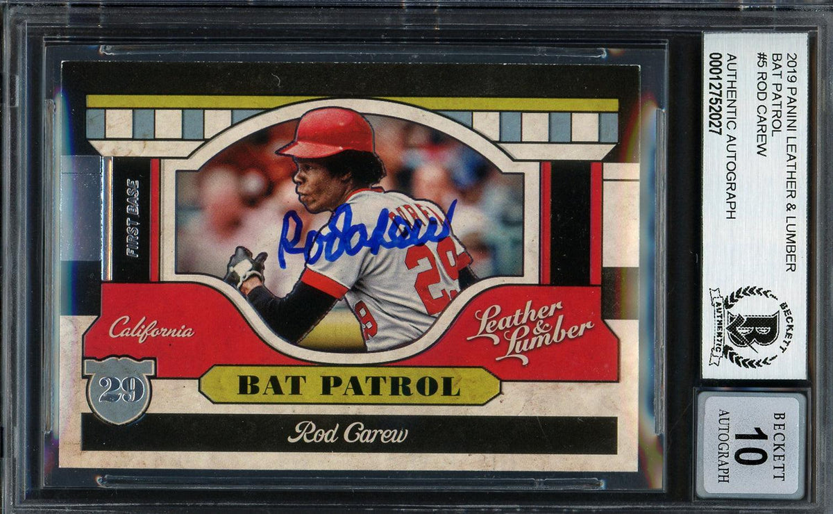 Rod Carew Autographed 2019 Panini Leather & Lumber Card #BP-5 Minnesota Twins Auto Grade Gem Mint 10 Beckett BAS #12752027