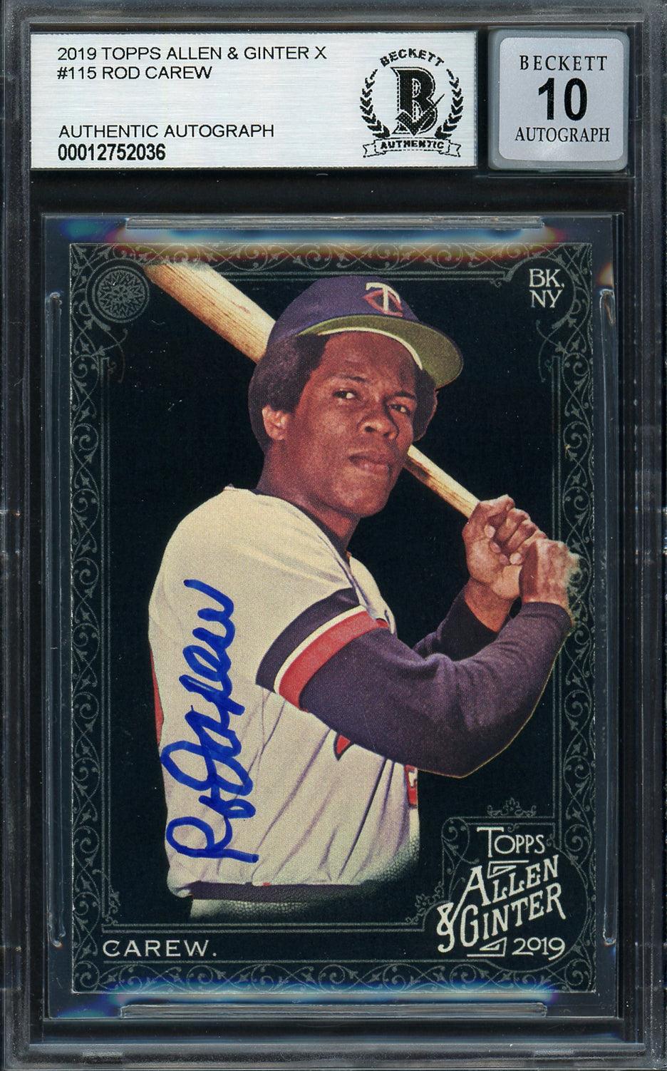 Rod Carew Autographed 2019 Topps Allen & Ginter Black Card #115 Minnesota Twins Auto Grade Gem Mint 10 Beckett BAS #12752036