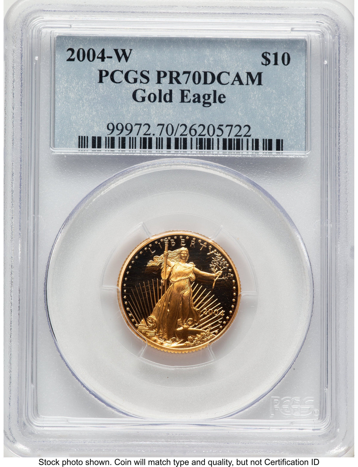 2004-W Proof Gold Eagle 1/4 oz Blue Label PCGS PR70