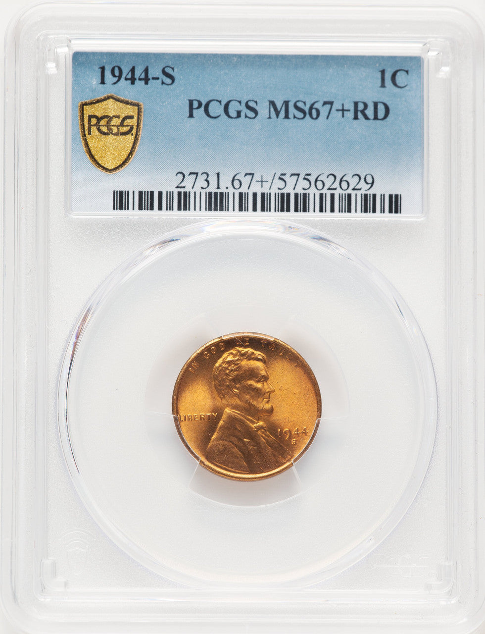 1944-S 1C RD Lincoln Cent PCGS MS67+