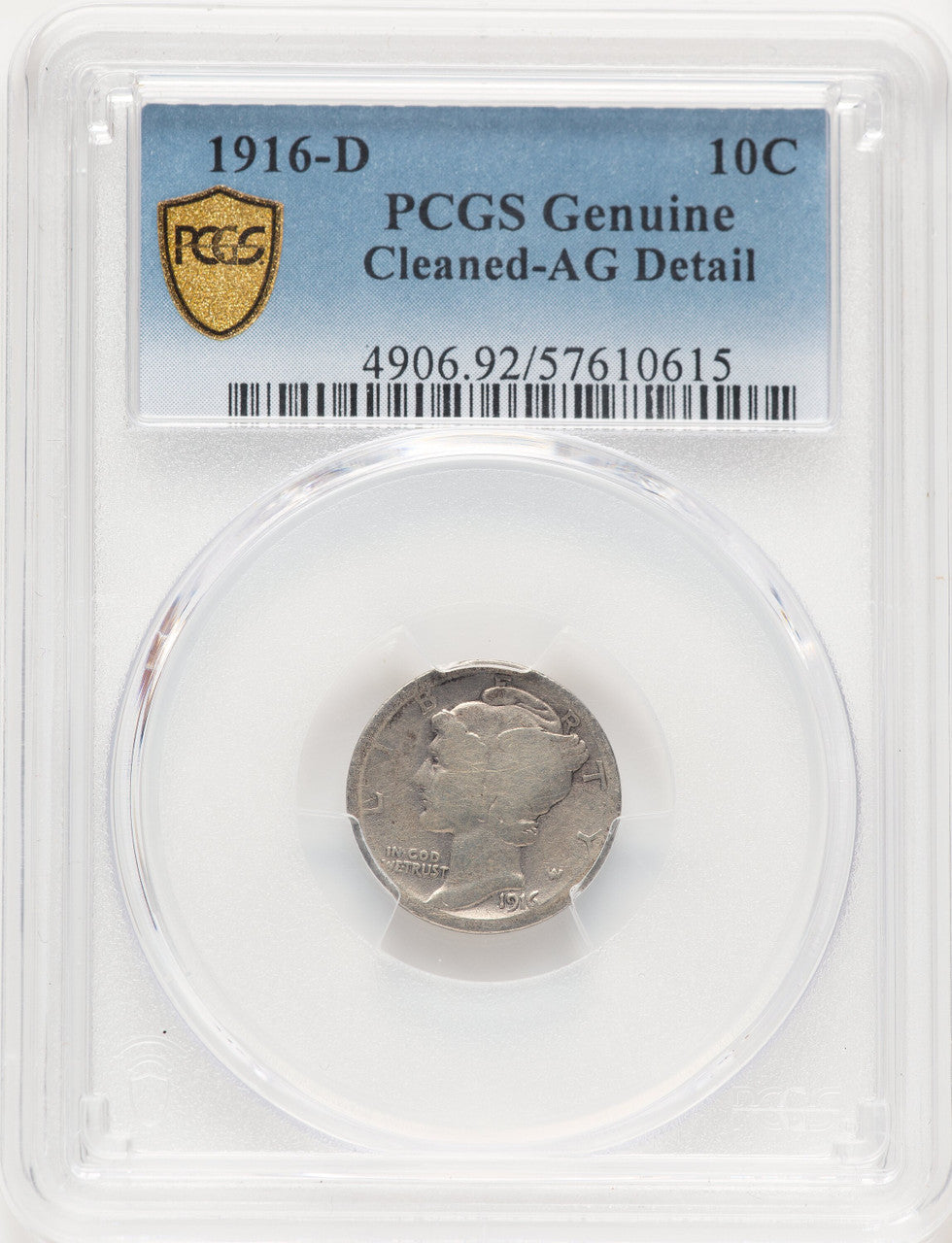 1916-D 10C Genuine Mercury Dime Genuine PCGS AG03