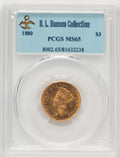 1880 $3 Three Dollar Gold Pieces PCGS MS65