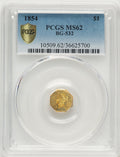 1854 Liberty Octagonal 1 Dollar BG-532 Low R.4 California Fractional Gold PCGS MS62